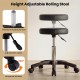 Height adjustable rolling stool in black with universal wheels, perfect for esthetician use in beauty treatments.