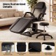 Tattoo chair with adjustable backrest and footrest, waterproof faux leather, and side storage pocket for estheticians.
