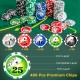 Texas Holdem poker chip set featuring 400 premium chips in five colors, ideal for tournaments and family gatherings.