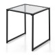 Square tempered glass side table with a sturdy metal frame, perfect for indoor and outdoor use on patios or balconies.