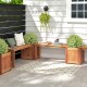 Teak oil finish raised garden bed with built-in bench, ideal for outdoor seating and plant display in gardens or.