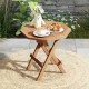 Teak wood octagon coffee table with slatted tabletop and X-shaped legs, perfect for outdoor camping and picnics.