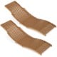 Teak wood folding chaise lounge chairs with slatted seats, ideal for backyard and poolside relaxation.