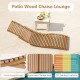 Teak wood patio folding chaise lounge chair with slatted seat, ergonomic curve, ideal for backyard or poolside.