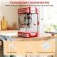 Theater style countertop popcorn maker in red with a stainless steel kettle, designed for quick and easy popcorn.