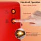 One-touch operation buttons on the red countertop popcorn maker with stainless steel kettle for easy use and efficient.