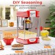 Theater style countertop popcorn maker in red with stainless steel kettle, perfect for fresh popcorn in just 3-5.