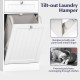Tilt-out laundry hamper cabinet in white with removable bag, reinforced hinges, and top drawer for bathroom.