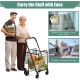 Folding shopping cart with adjustable handle, black, featuring two baskets for easy access and secure storage. Ideal.