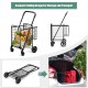 Folding shopping cart with adjustable handle, featuring two baskets for convenient storage and transport of groceries.