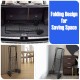 Portable folding shopping cart with a spacious basket and large rear wheels, ideal for grocery and laundry tasks.