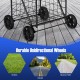 Durable unidirectional wheels of the portable folding shopping cart for easy maneuverability on various surfaces.