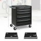 5-drawer tool storage cabinet in black with central locking system and wheels, ideal for garage and workshop use.