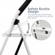 Close-up of the safety buckle design on a 4-step folding ladder with anti-slip pedal platform for secure use.