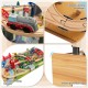 Electric train toy with removable tabletop, featuring wooden tracks and accessories for imaginative play and storage.