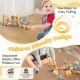 Wooden toy train set with stacking blocks, featuring cute animal patterns and a tow rope for easy pulling and play.