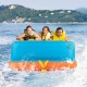 Three riders enjoying a towable tube for boating, featuring a durable nylon cover and comfortable backrest for water.
