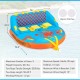 Inflatable towable tube for 3 riders with nylon cover, comfortable backrest, and dual towing points for water sports.