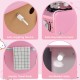 Close-up of the toddler pretend play kitchen's anti-toppling device, towel rack, and safe rounded corners in pink.