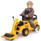 Toddler ride-on car in yellow with adjustable roller, under-seat storage, and comfortable backrest for stable play.
