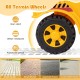 Close-up of the toddler ride-on car's puncture-proof all-terrain wheels, designed for stability on various surfaces.