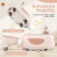 Toddler ride-on toy in beige with trailer, featuring 6 anti-tipping stoppers and low center of gravity for stability.