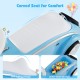 Curved white seat of the blue toddler ride-on toy, featuring anti-falling design and under-seat storage for kids'.