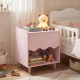 Toddler scalloped side table in pink with open compartment, perfect as a nightstand for kids' bedrooms or nurseries.