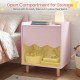 Toddler scalloped side table in pink with open storage compartment, perfect for kids' nightstand or playroom.