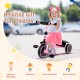 Toddler tricycle in pink with adjustable seat, all-terrain wheels, and rear storage basket for children aged 3-5 years.