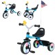 Toddler tricycle in blue with glowing wheels, adjustable seat, and storage basket for kids' outdoor fun.