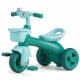 Toddler tricycle in green with limited steering, front basket, bell, and ergonomic seat for kids aged 3-5 years.