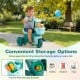 Toddler tricycle in green with front and rear storage baskets, bell, and ergonomic seat for kids aged 3-5.