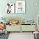 Green wooden kids toy box in crocodile shape with safety hinge, perfect for storing toys in a child's room.