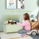 Wooden kids toy box in green with cute crocodile design, featuring safety hinge and handles for easy movement and.