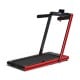 2-in-1 folding treadmill in red with dual LED displays, ideal for walking or running at home with Bluetooth.