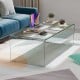 Clear tempered glass coffee table with rounded edges, measuring 40 x 19.5 x 13.5 inches, ideal for living room use.