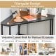 Triangle computer corner desk in black with charging station, ideal for small spaces and versatile use in various rooms.