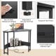 Triangle computer corner desk in black with charging station, adjustable foot pads, and ample storage for small spaces.