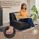 Tri-fold folding chair in black with plush surface, ideal for lounging, gaming, or sleeping in small spaces.