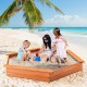 Hexagon wooden cedar sand box with seat boards, perfect for outdoor play, accommodating 4-6 kids for hours of fun.
