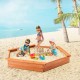 Hexagon wooden cedar sand box with seat boards, perfect for kids' outdoor play, accommodating 4-6 children.