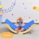 Kids sitting on a blue mat atop a wooden arch rocker from the 3-in-1 climber set, promoting balance and imagination.