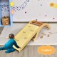 Wooden 3-in-1 kids climber set with arch and ramp, featuring a blue mat for safe play and easy storage.