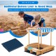 Kids wooden sandbox with striped canopy, featuring durable Oxford fabric liner for ventilation and sand depth control.