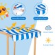 Kids wooden sandbox with striped canopy, featuring a removable design and thick waterproof fabric for sun and drizzle.