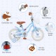 12-inch kids bike in blue with adjustable seat, removable storage basket, and dual brake system for safe riding.