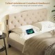 Tufted upholstered beige headboard with 2 AC outlets, designed for queen and full size beds, enhancing minimalist decor.