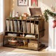 Rustic brown turntable stand with vinyl storage shelves, featuring 8 compartments and a charging station for.