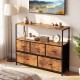 TV stand dresser in rustic brown and black with 5 fabric drawers and open shelf, perfect for a 45-inch TV.
